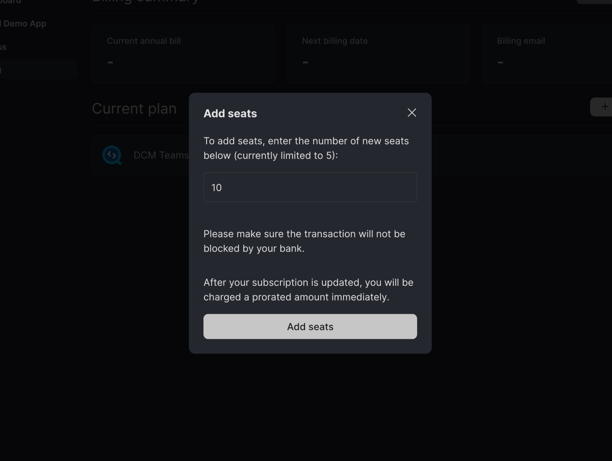 Add Seats Modal