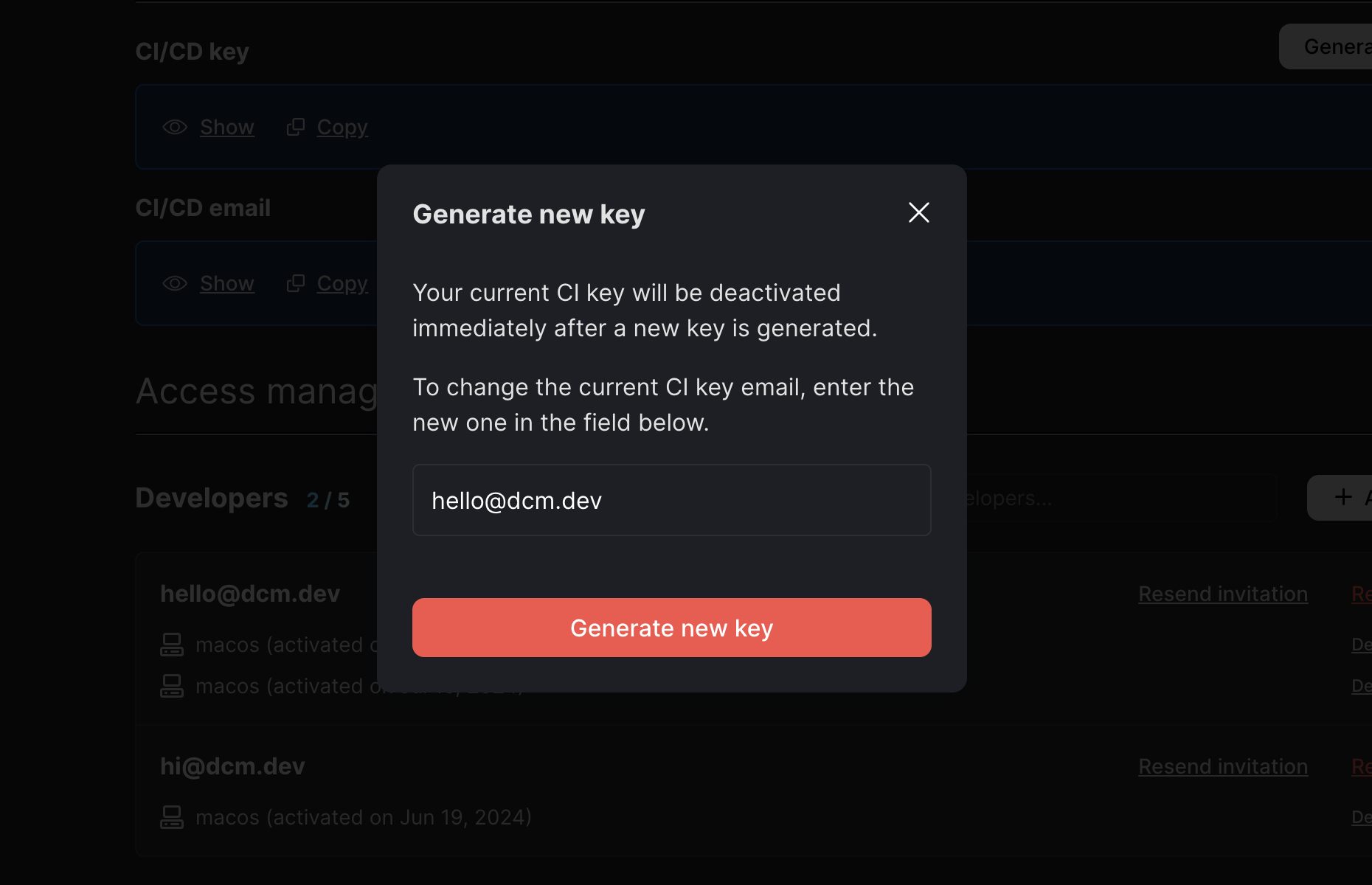 Reset Key Modal