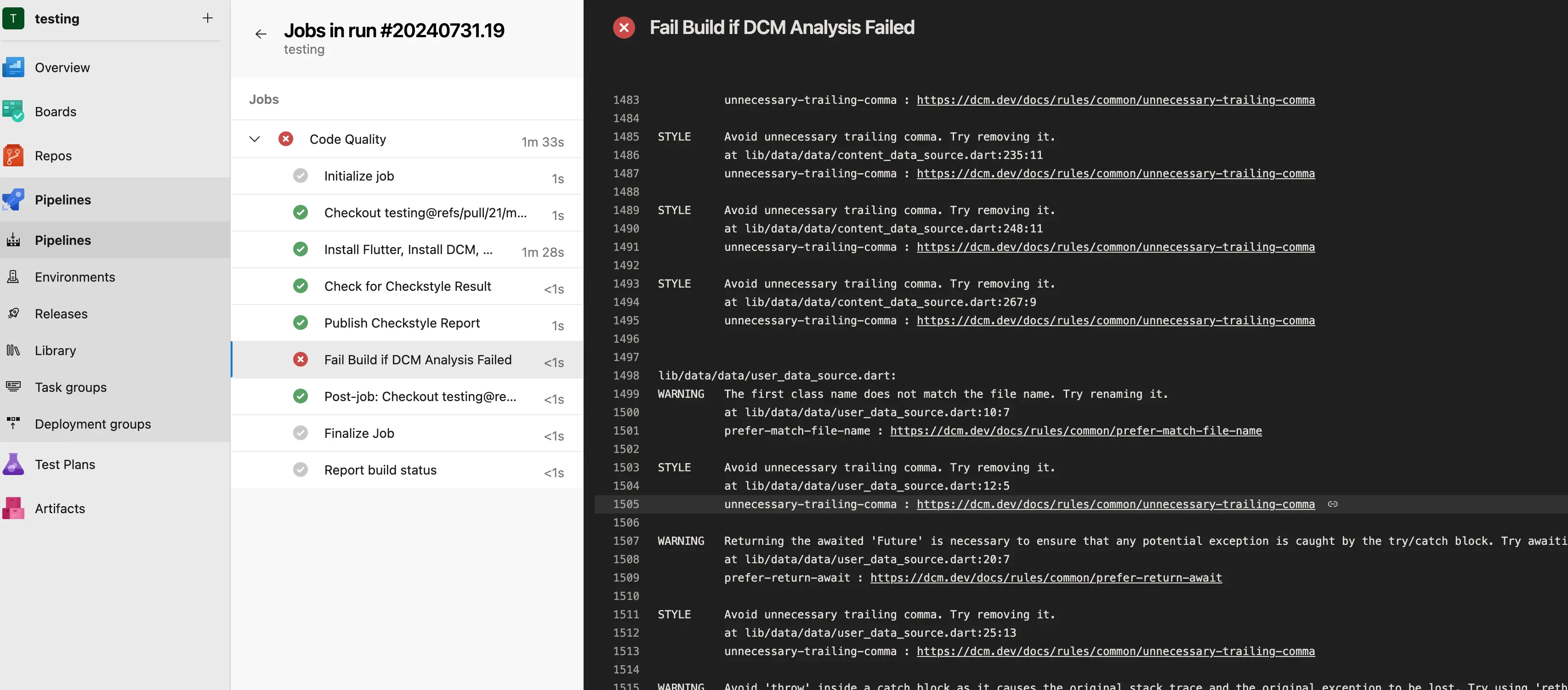 AzureDevOps Report in Logs