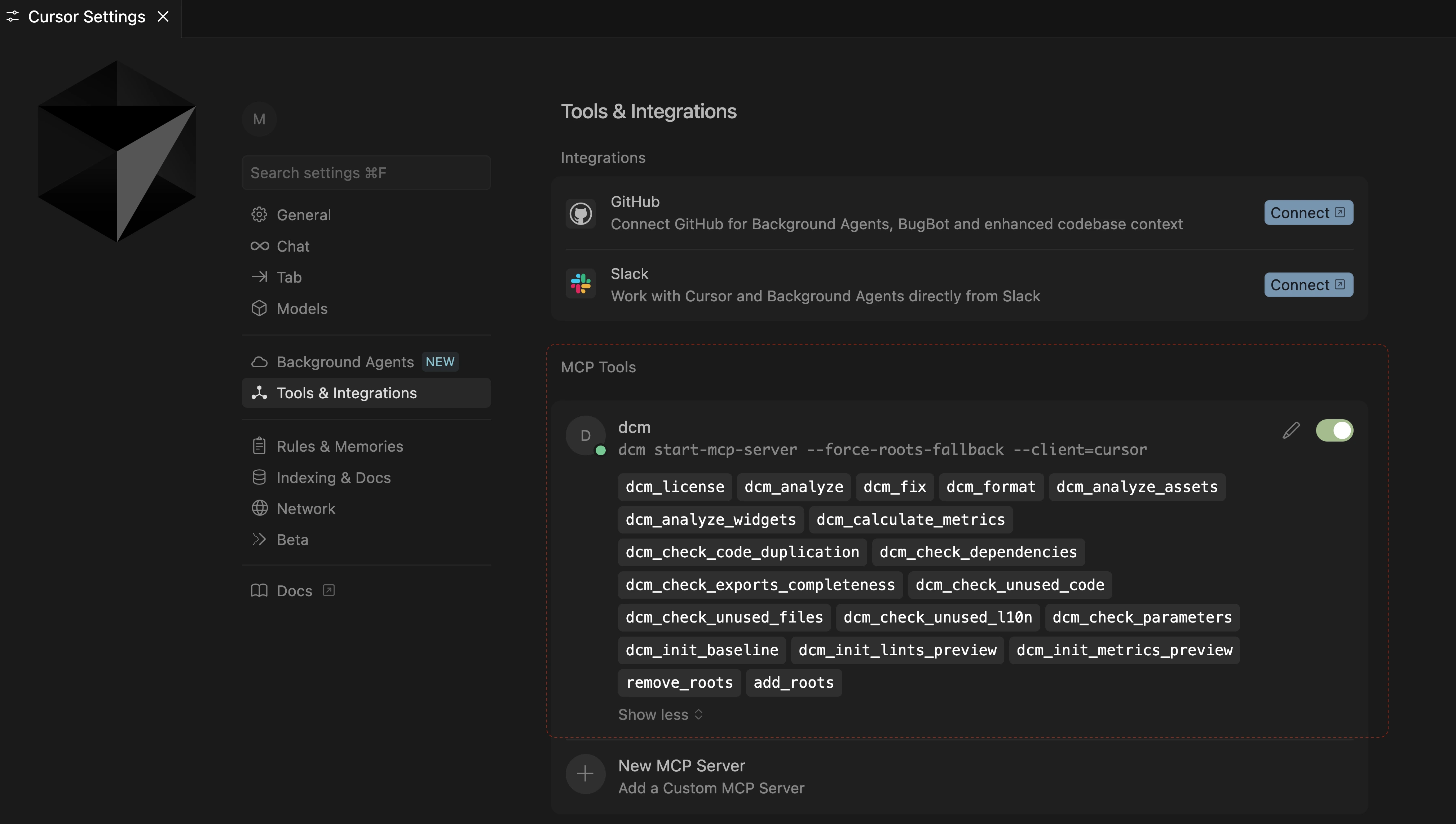 Cursor and DCM MCP server