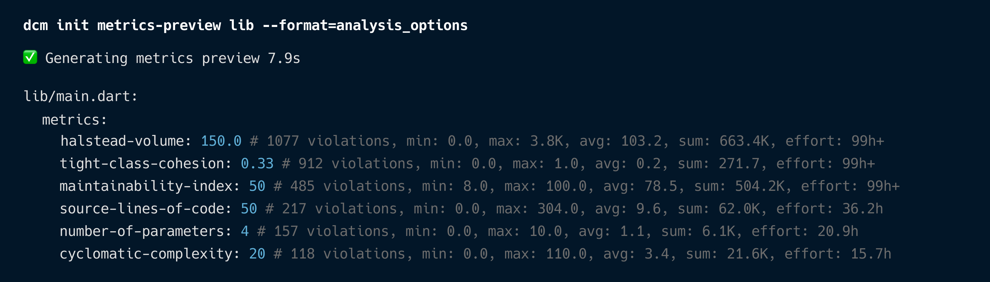 Analysis Options example