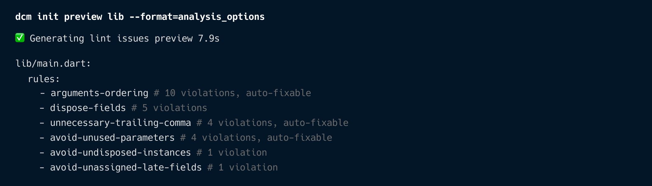 Analysis Options example