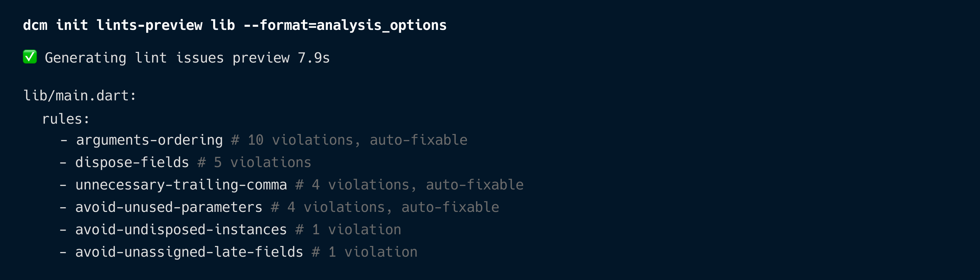 Analysis Options example