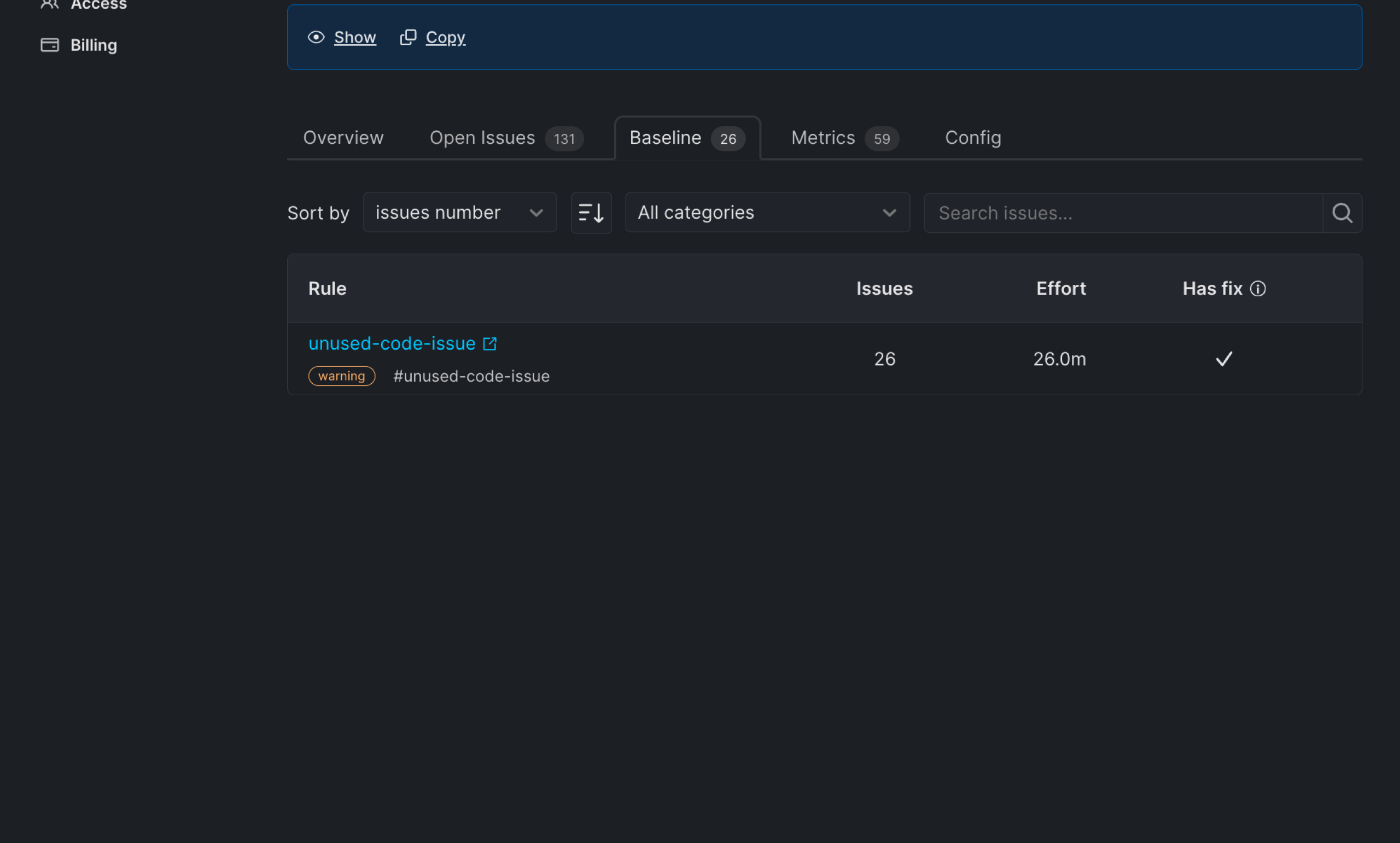 Project Baselined Issues