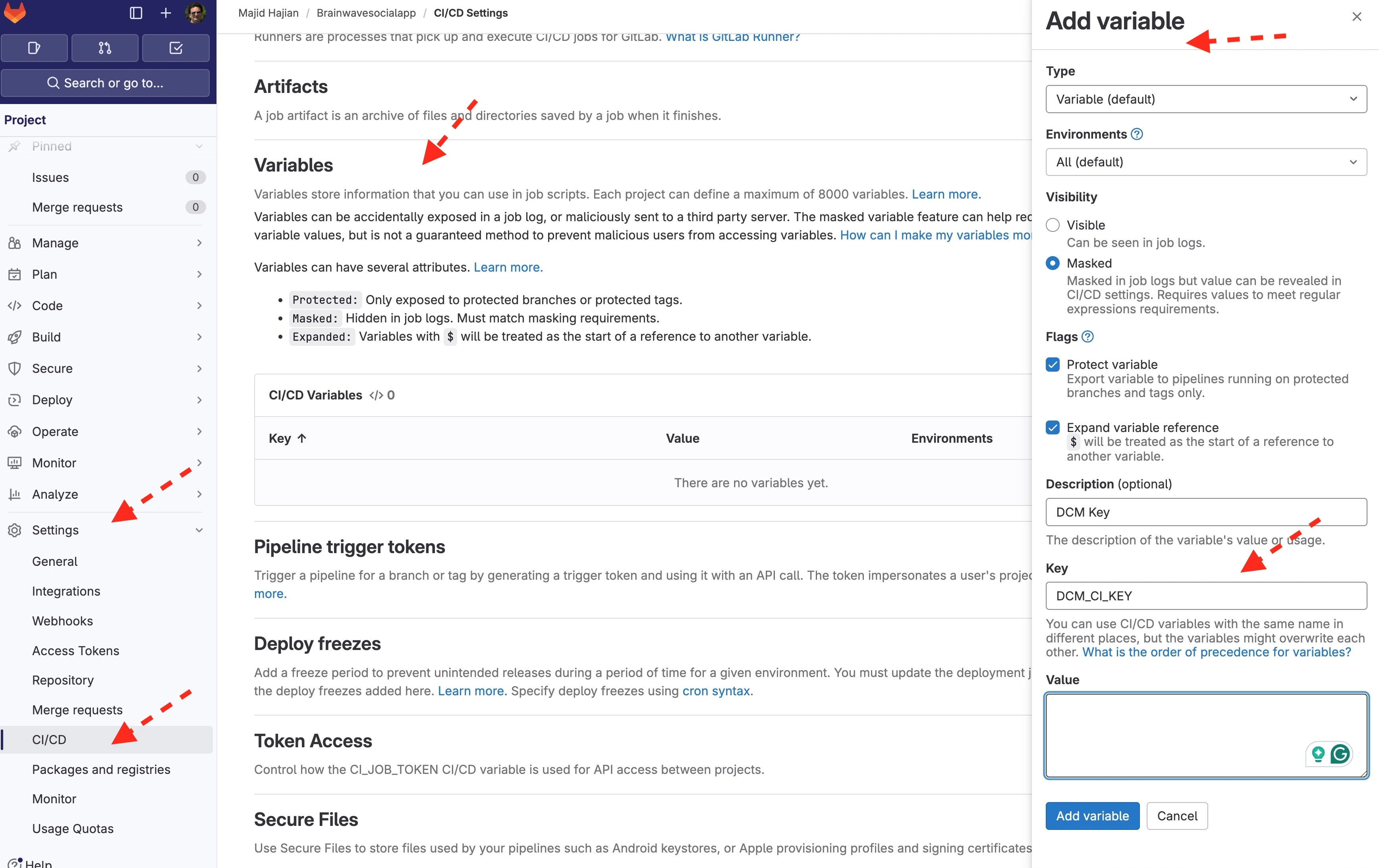 Gitlab variables