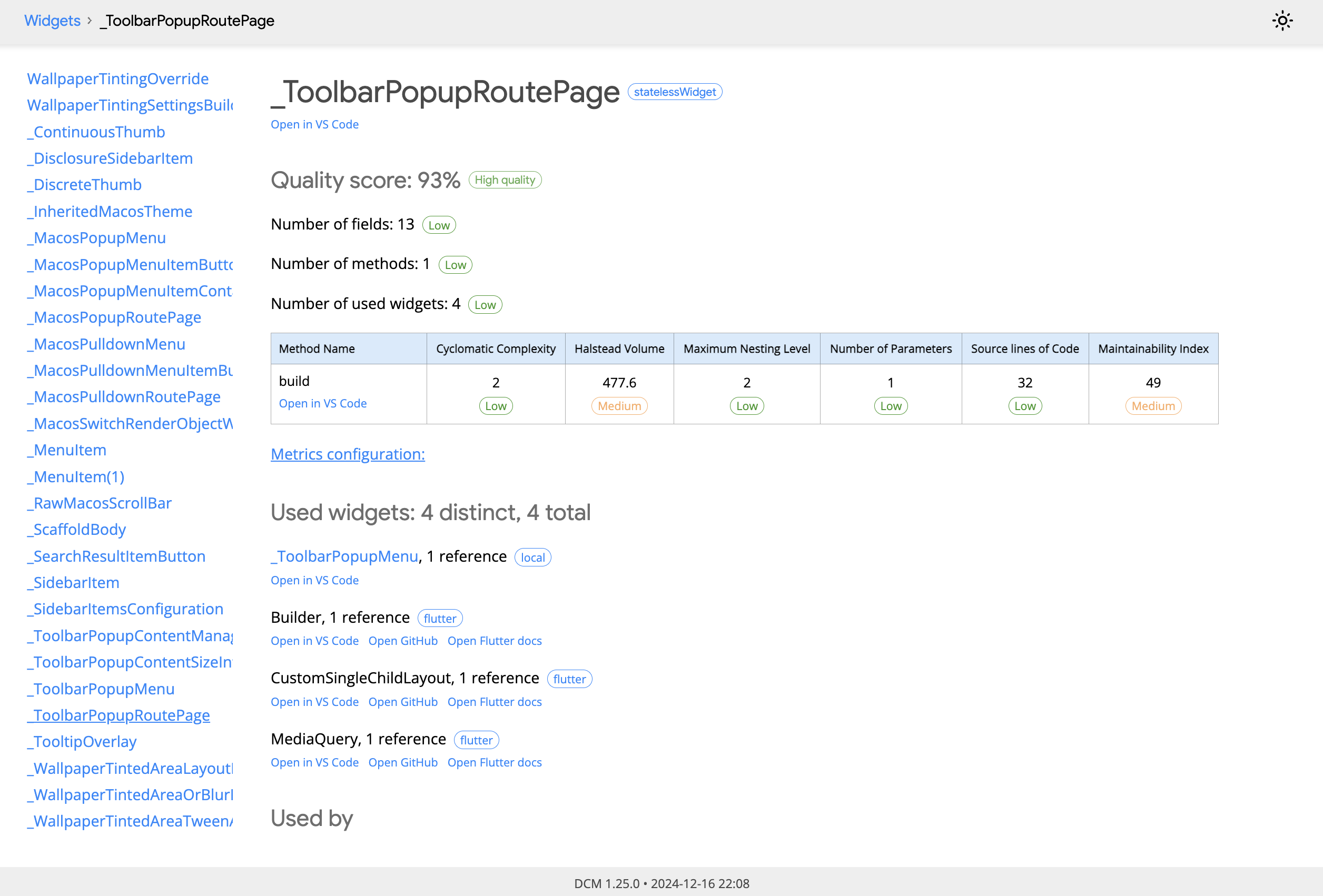 Widgets analysis report